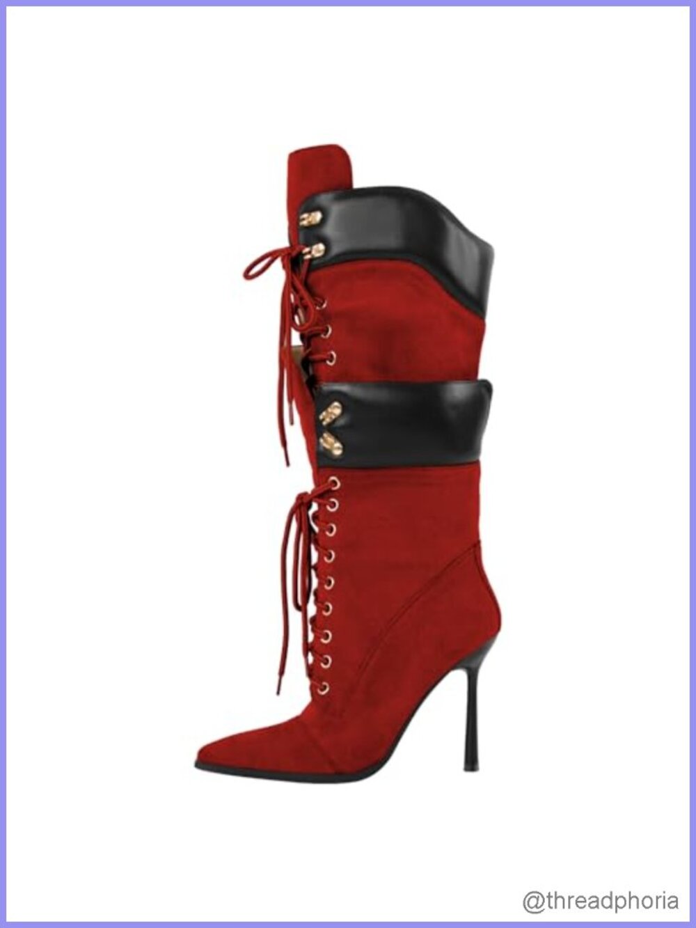 Knee High Stiletto Lace Up Boots Women Pointed Toe Vegan